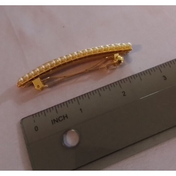 Vintage Faux Pearl & Gold-Tone Hair Clip Barrette - Picture 3 of 3